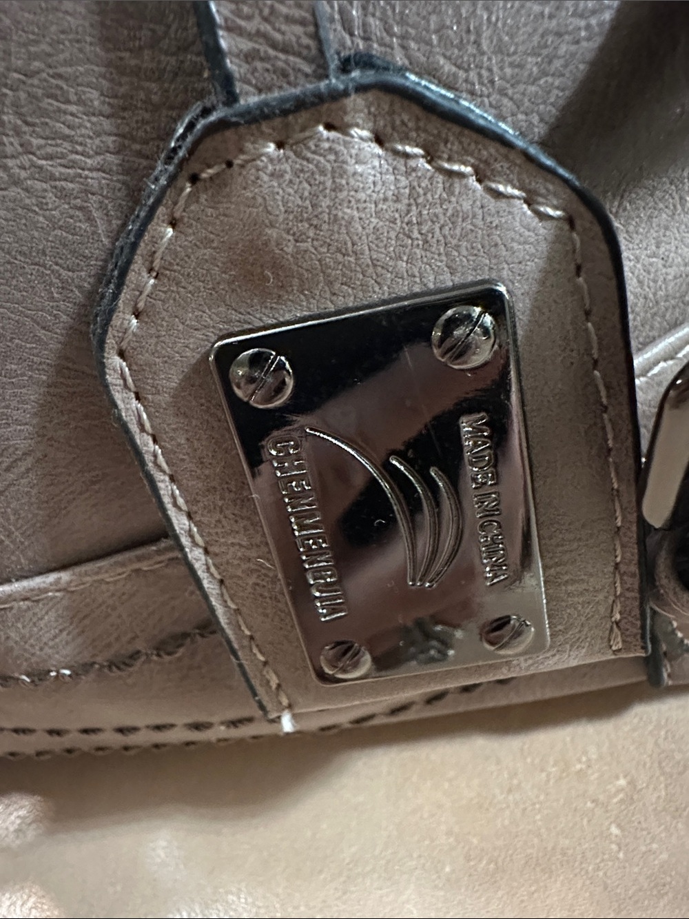 Taupe Structured Boston Satchel Handbag with Detachable Strap - Picture 2 of 14